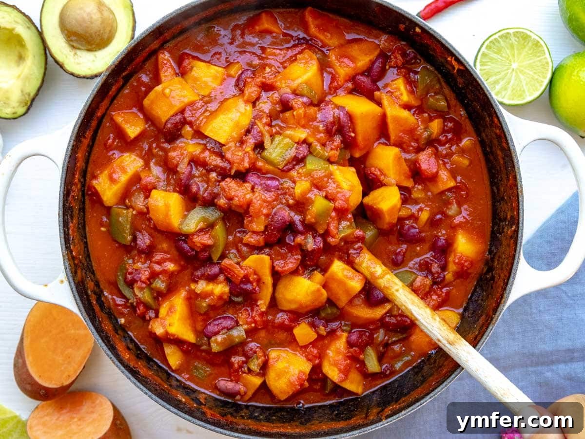 Hearty Sweet Potato Chili 8 sweet potato chili in a large pot