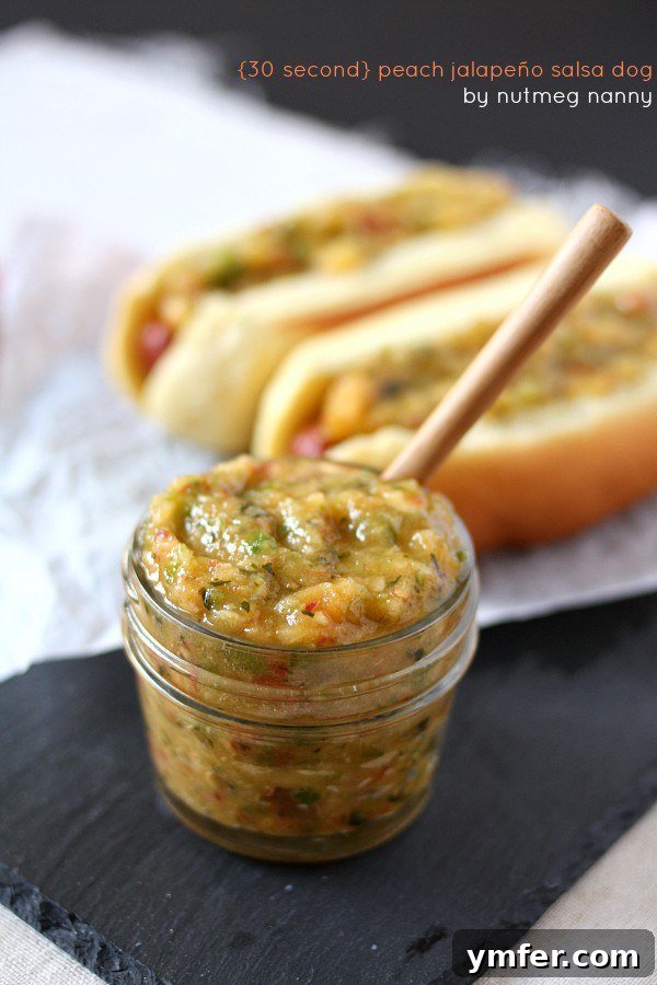 Homemade Peach Salsa Hot Dog Topping Quick and Easy Peach Jalapeño Salsa Dog with Fresh Ingredients