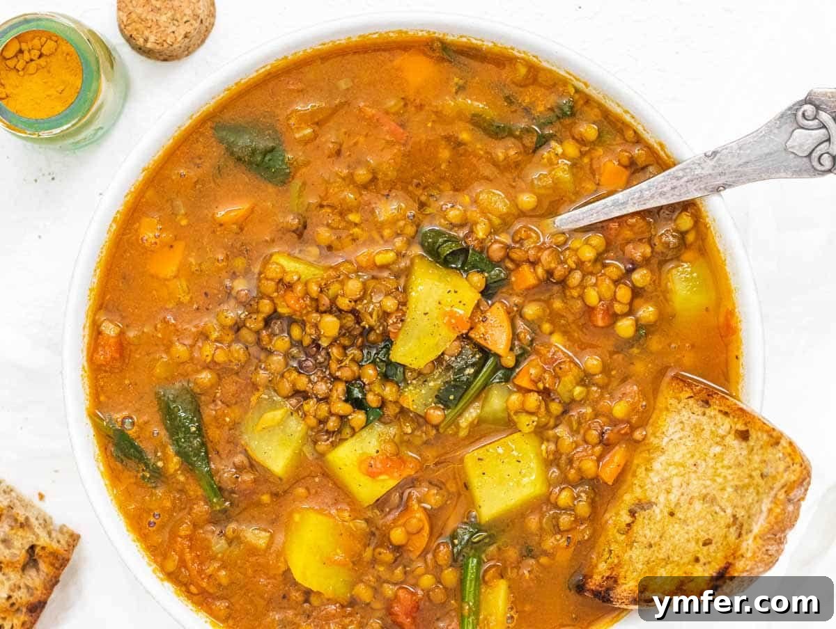 Wholesome Lentil Harvest Soup 13 Lentil Vegetable Soup with turmeric and bread