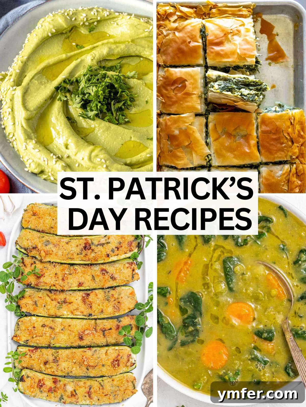 Effortless St Patricks Day Delights 2 Easy St. Patrick's Day Recipes featuring a spread of green dishes like asparagus, soup, and salads.