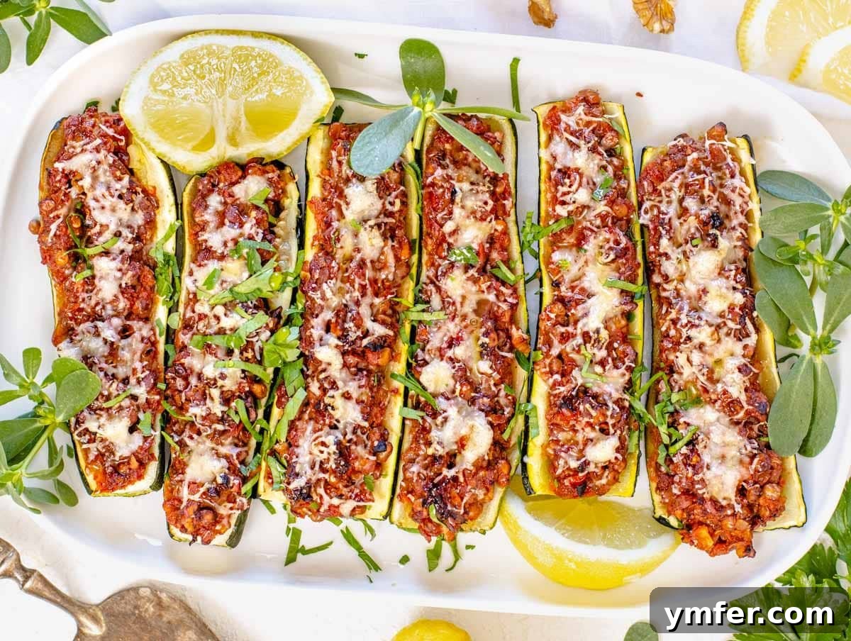 Effortless St Patricks Day Delights 14 Easy zucchini boats filled with lentils and tomato sauce.