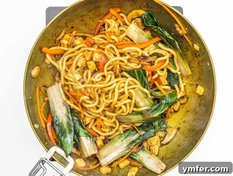 stir fried vegetables and udon noodles