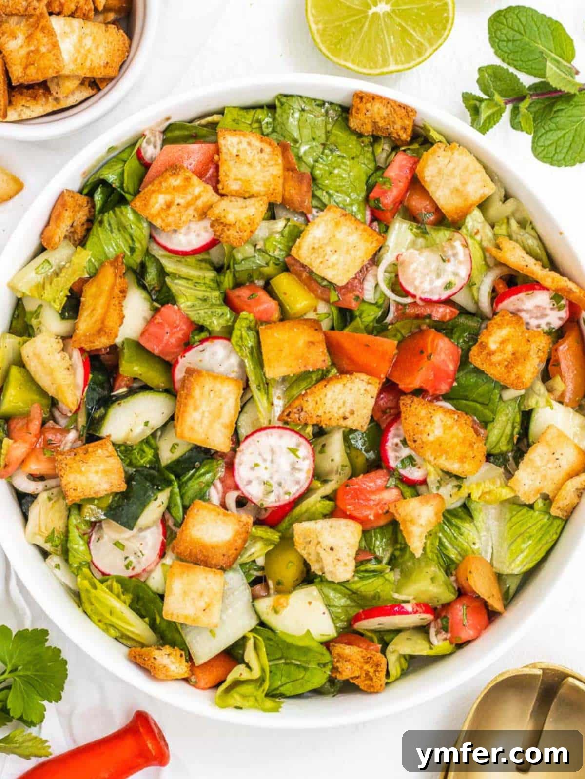 Fresh Fattoush 2 Fattoush salad, a vibrant mix of fresh vegetables and toasted pita bread.