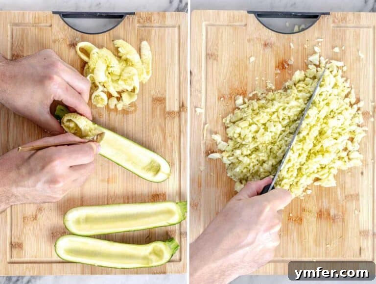 How to scoop out flesh from zucchini to create boats.