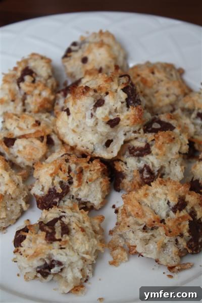 Golden brown Chocolate Chunk Macaroons on a white plate, showcasing their inviting texture and melted chocolate pieces.
