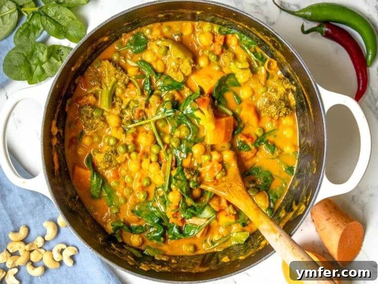 Vibrant Vegetable Curry 10 Vegetable curry in a large pot