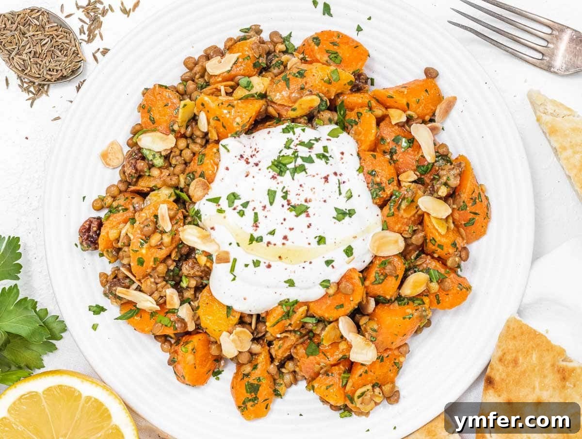 Creamy Tahini Yogurt Sauce 3 Lentil carrot salad with yogurt sauce drizzled on top