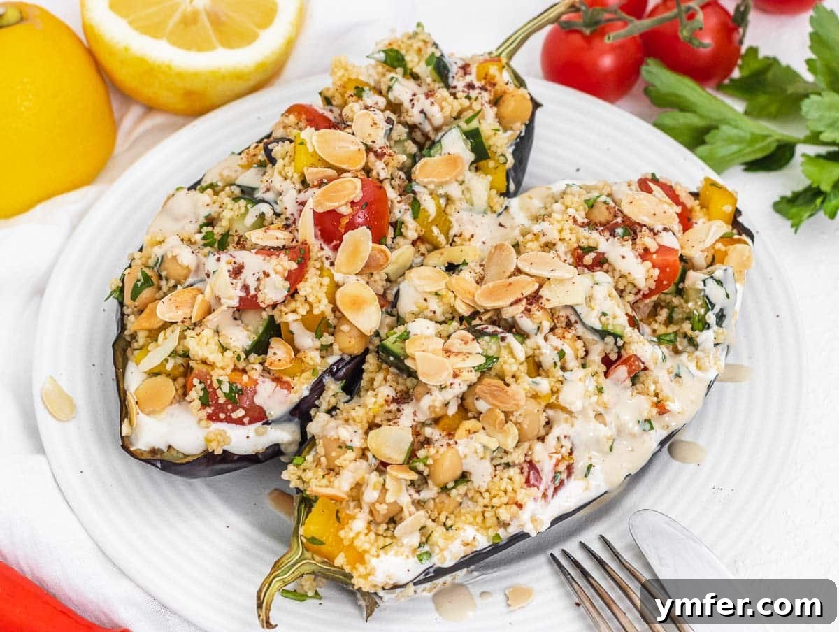 Creamy Tahini Yogurt Sauce 8 Stuffed eggplant with couscous salad and yogurt tahini sauce