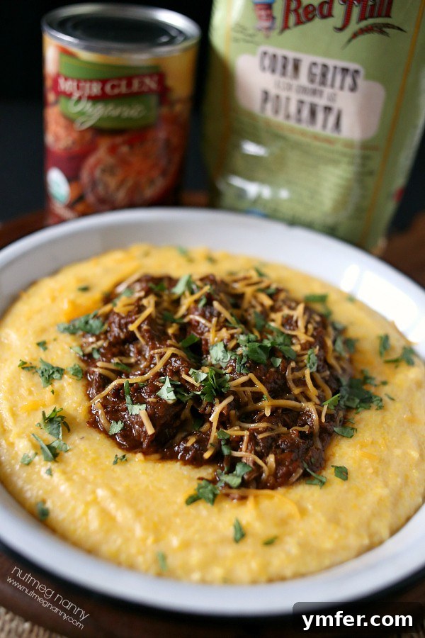 Short Rib Chili by Nutmeg Nanny A close-up shot of Slow-Cooked Short Rib Chili, garnished generously with fresh green cilantro, showcasing its rich texture and inviting warmth.