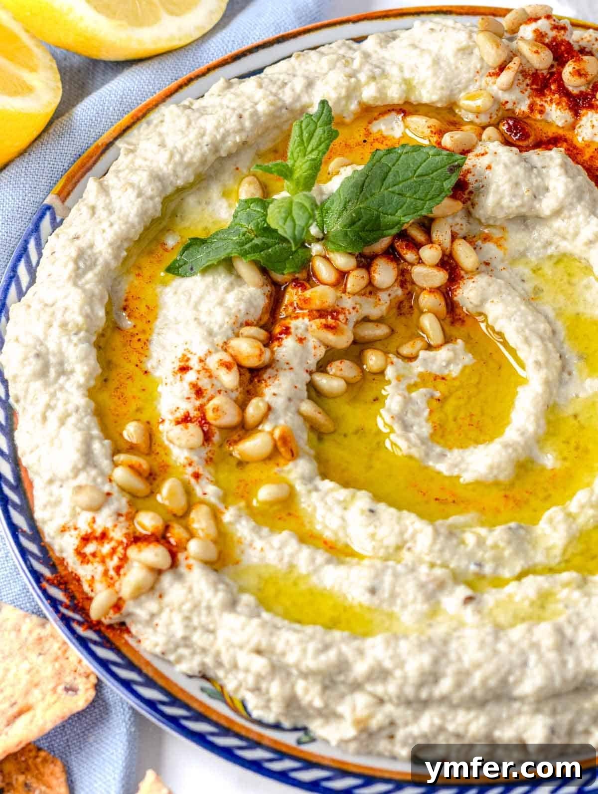 Smoky Eggplant Tahini Dip 2 Mutabal recipe with fresh mint