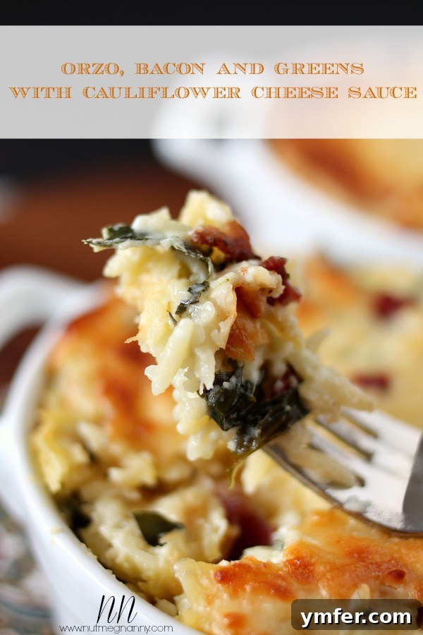 Orzo, Bacon and Greens with Cauliflower Cheese Sauce Delicious Orzo, Bacon, and Greens with Creamy Cauliflower Cheese Sauce