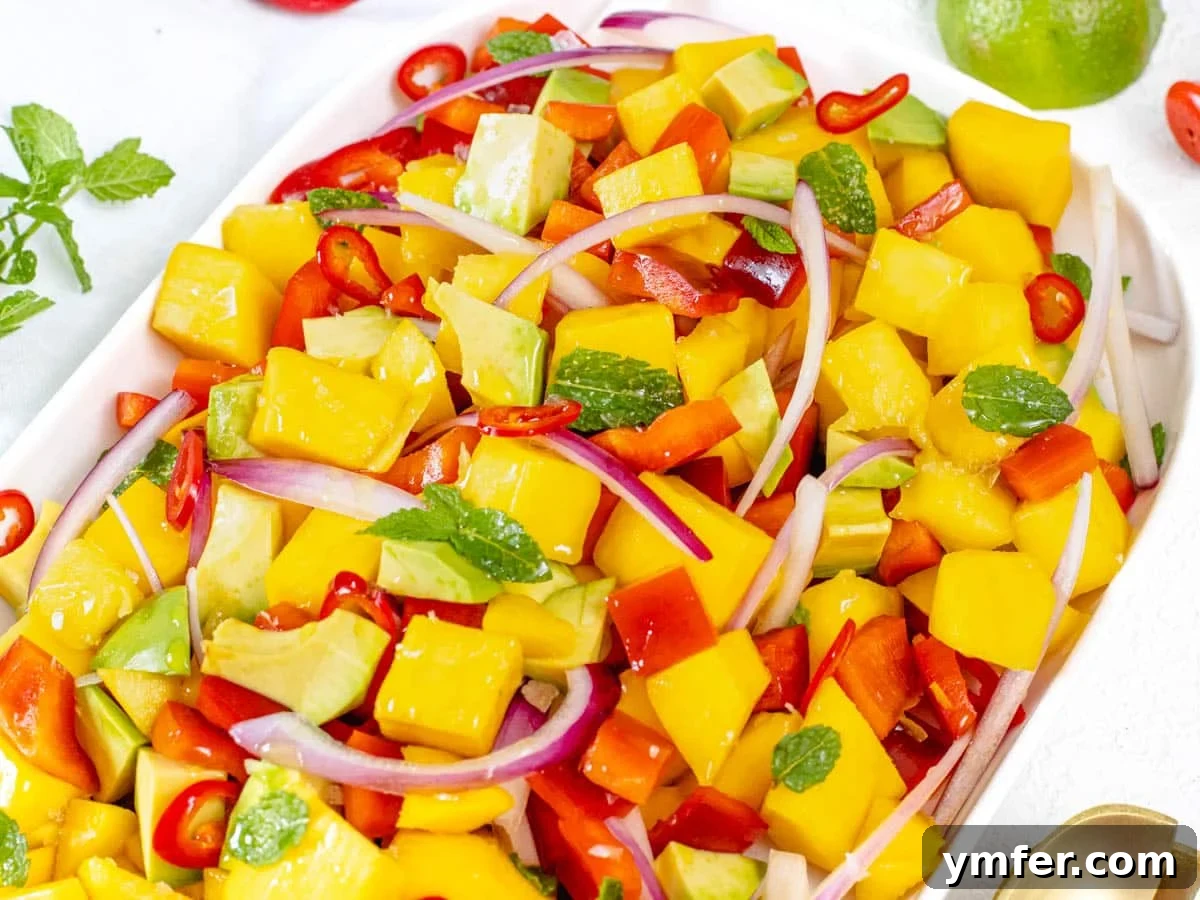 Zesty Black Bean Mango Medley 12 Light and refreshing mango salad with red onion, bell pepper, and avocado