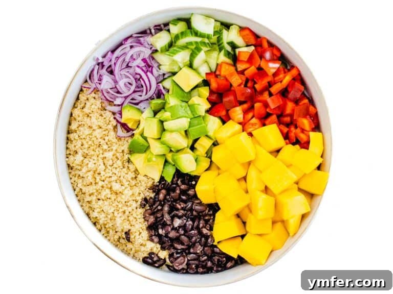 Bowl with mango, black beans and quinoa
