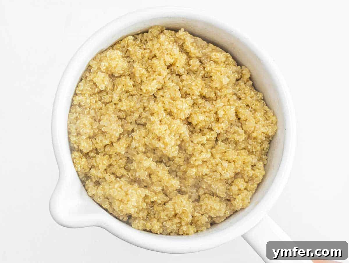Zesty Black Bean Mango Medley 7 Cooked quinoa resting in a white pot, ready for the salad