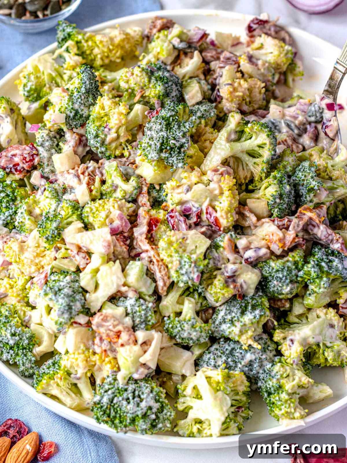 Creamy Broccoli Delight 4 Creamy broccoli salad with a yogurt-mayo dressing, ready to be served.