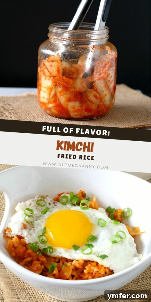 Ultimate Kimchi Fried Rice 3 Kimchi Fried Rice pin for Pinterest, showing a beautifully prepared dish with a fried egg.