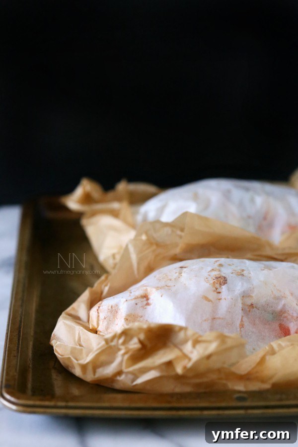Mahi Mahi Flavor Parcels 3 Mahi Mahi En Papillote wrapped in parchment paper.