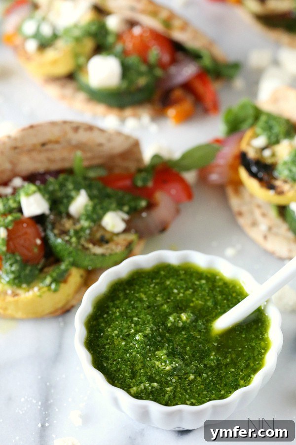 Grilled Vegetable Gyros with Arugula Mint Pesto via Nutmeg Nanny