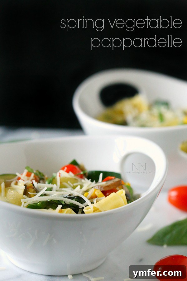 Spring Vegetable Pappardelle Spring Vegetable Pappardelle with fresh basil and Parmesan cheese