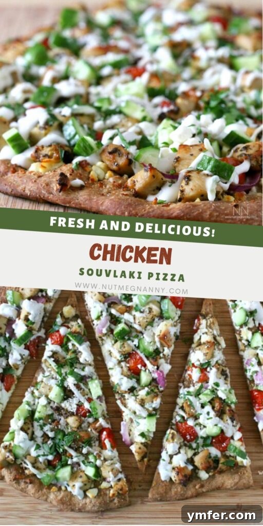 Greek Chicken Souvlaki Pizza 6 Chicken Souvlaki Pizza pin for Pinterest.