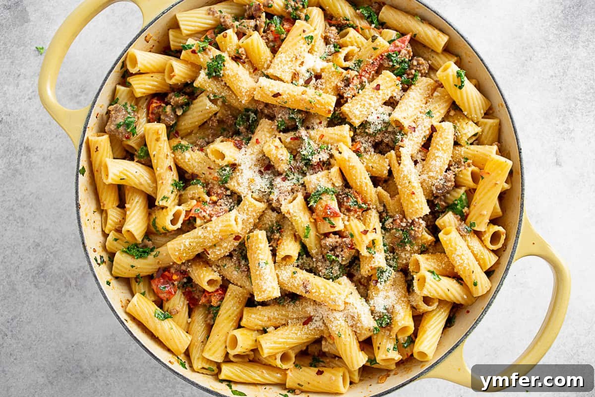 Italian Sausage Kale Pasta in a large skillet. 