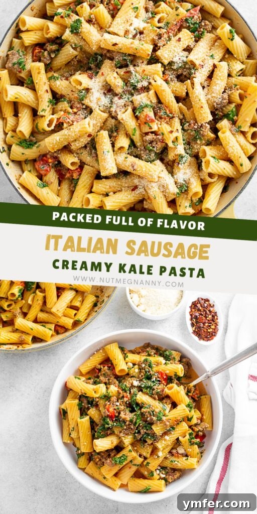 Italian Sausage Kale Pasta pin for Pinterest. 
