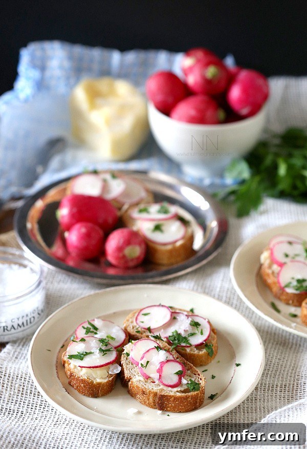 Radish and Butter Bites by Nutmeg Nanny Platter of Radish and Butter Bites with Fresh Herbs