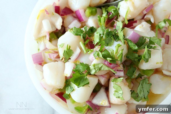 Bay Scallop Ceviche by Nutmeg Nanny Fresh Sea Scallop Ceviche, vibrant and ready to serve