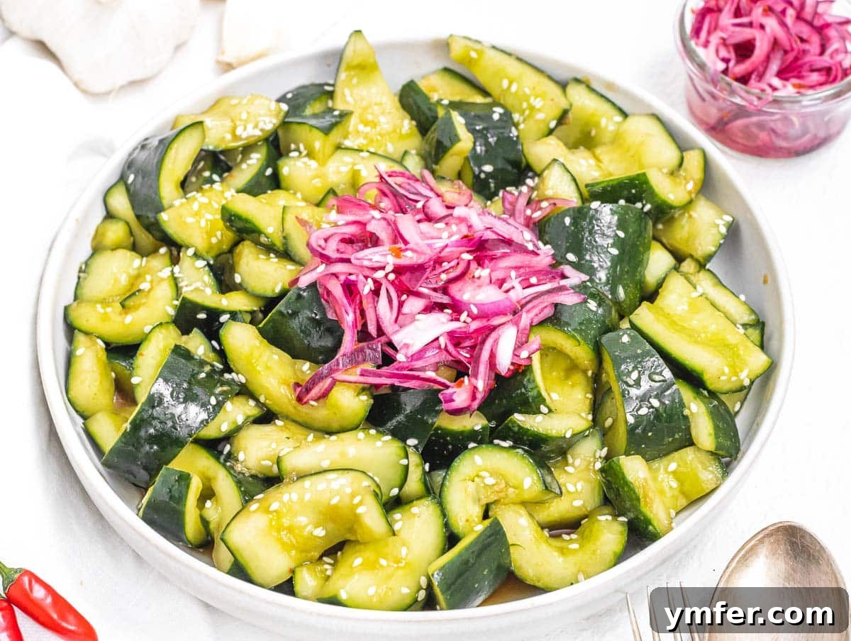 Asian cucumber salad with pickled red onion