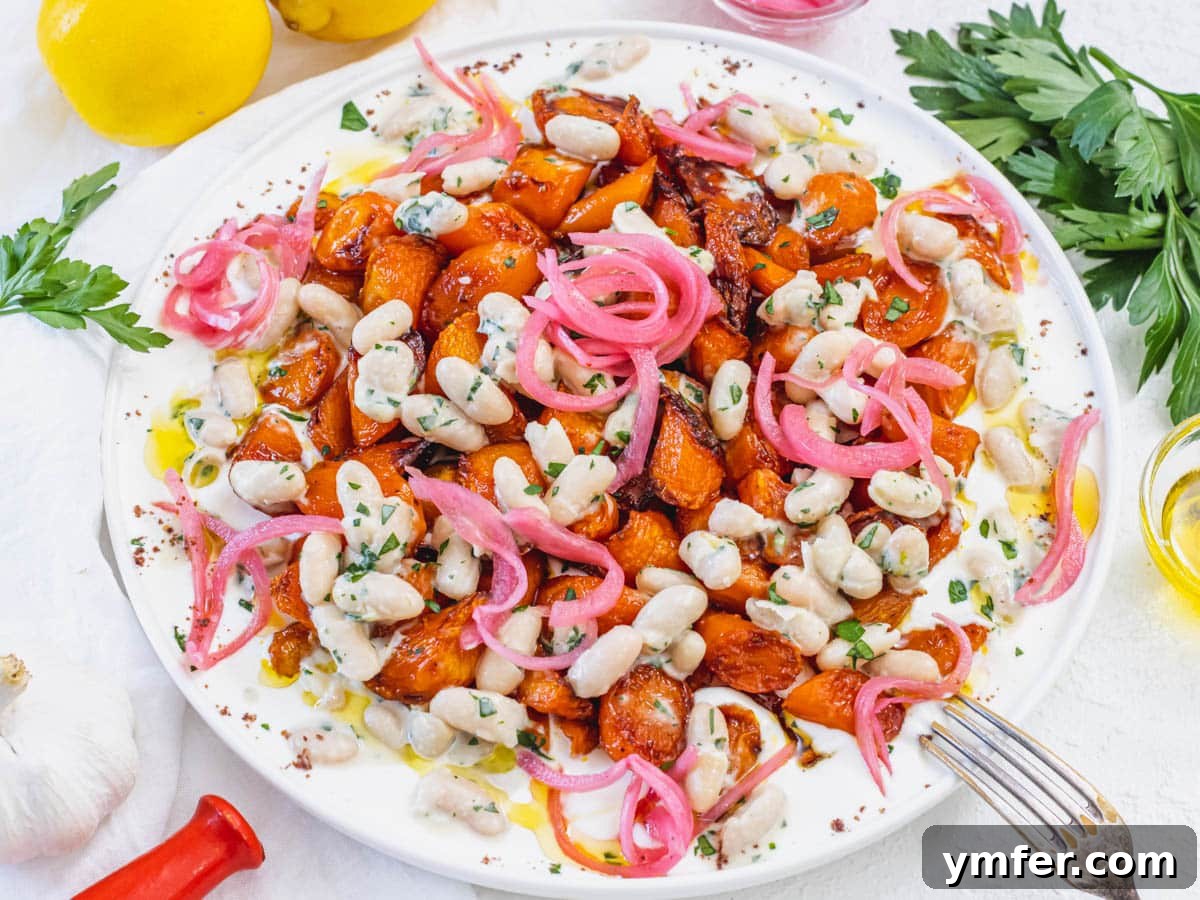 Roasted carrots on yogurt with pickled red onions