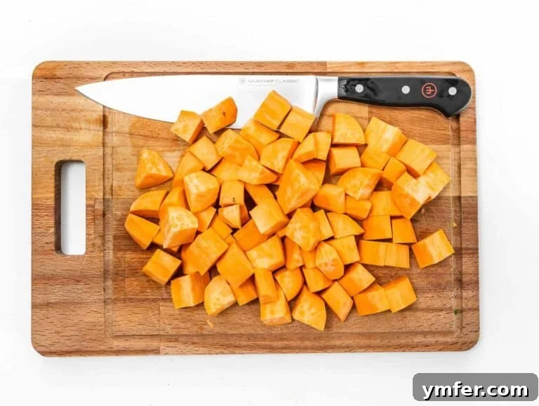 Nourishing Plant Power Meals 35 Diced sweet potato cubes ready for cooking