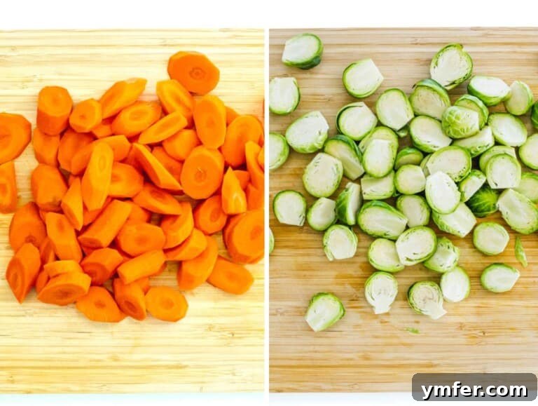 Caramelized Carrots and Crispy Brussels Sprouts 18 roasted carrots and Brussels sprouts preparation