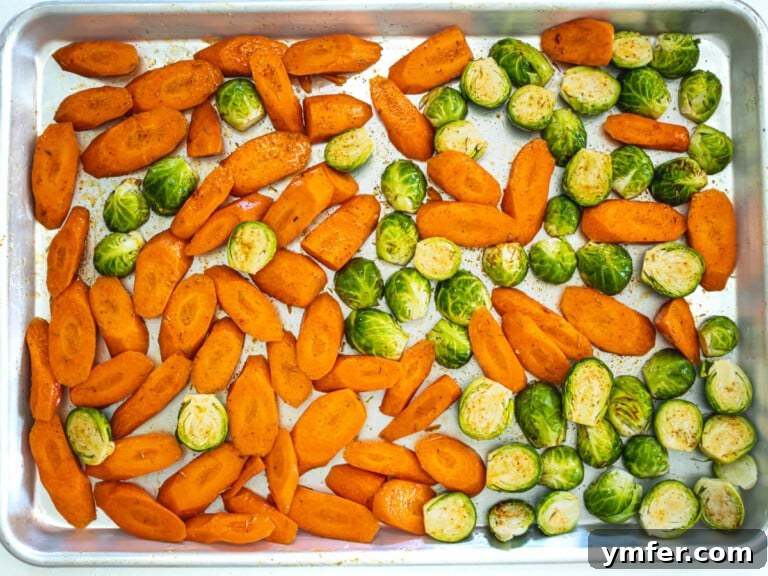 Caramelized Carrots and Crispy Brussels Sprouts 19 roasted carrots and brussels sprouts before baking