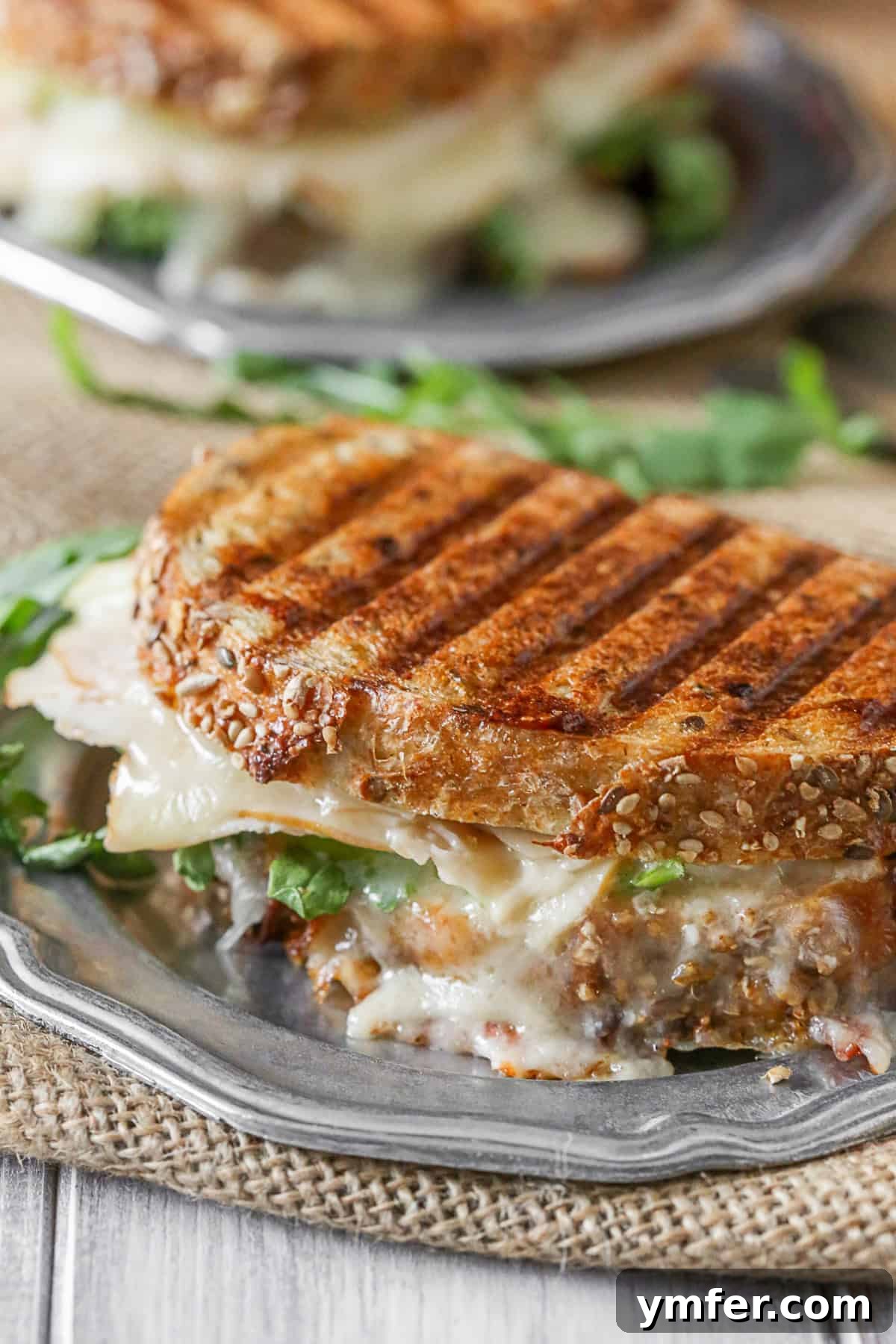 Gourmet Turkey Apple Brie Panini 4 A perfectly toasted Turkey Apple Brie Panini, golden brown and ready to be enjoyed.