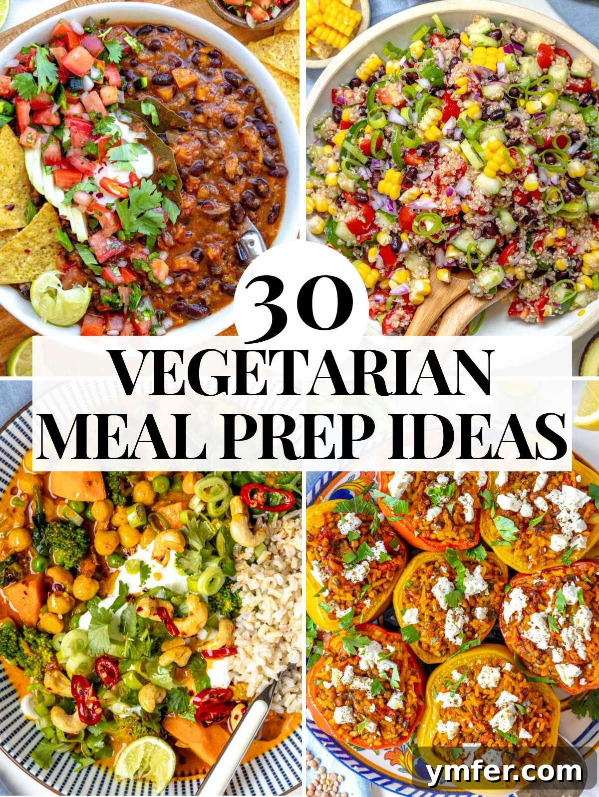 Streamline Your Week with Vegetarian Meal Prep 2 A vibrant display of vegetarian meal prep dishes including salads, grains, and soups, highlighting healthy dinner options.
