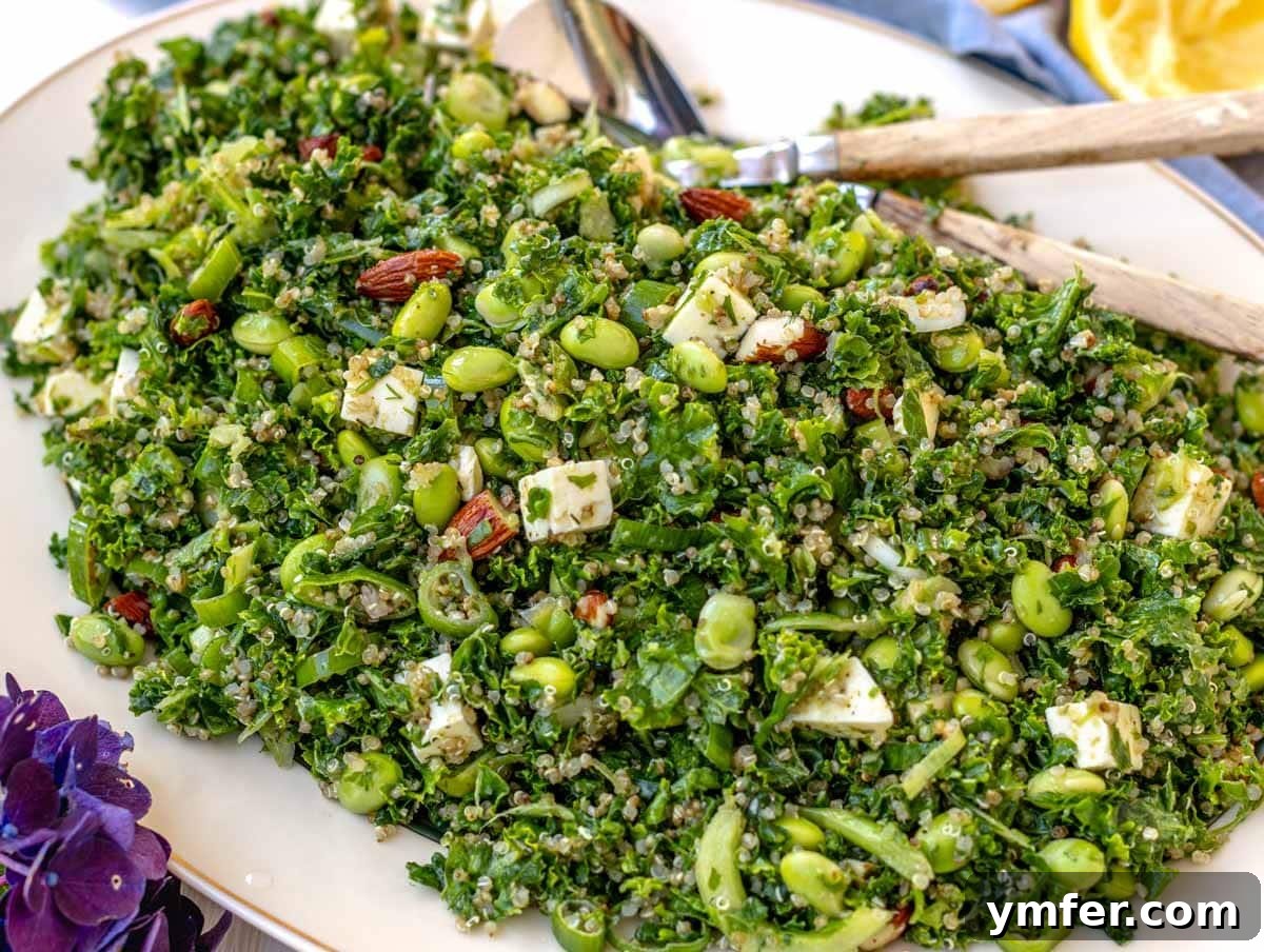 Streamline Your Week with Vegetarian Meal Prep 31 A vibrant kale quinoa salad arranged on a platter, showcasing a nutrient-dense and healthy meal option.