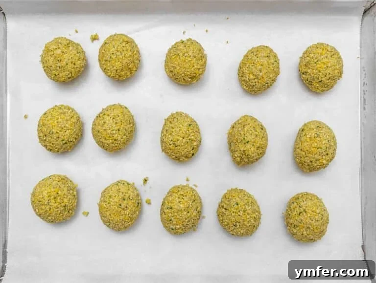 Falafel balls on a baking tray