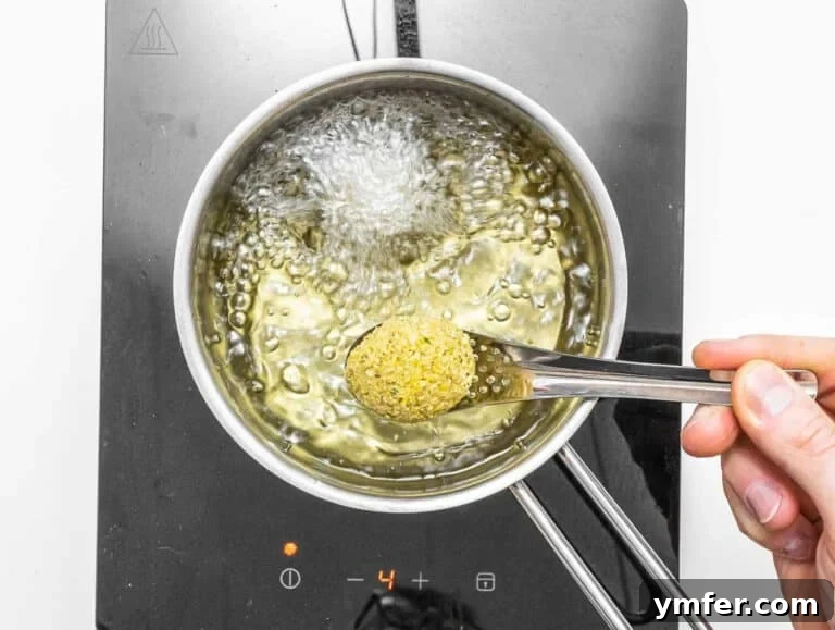 frying oil and falafel ball