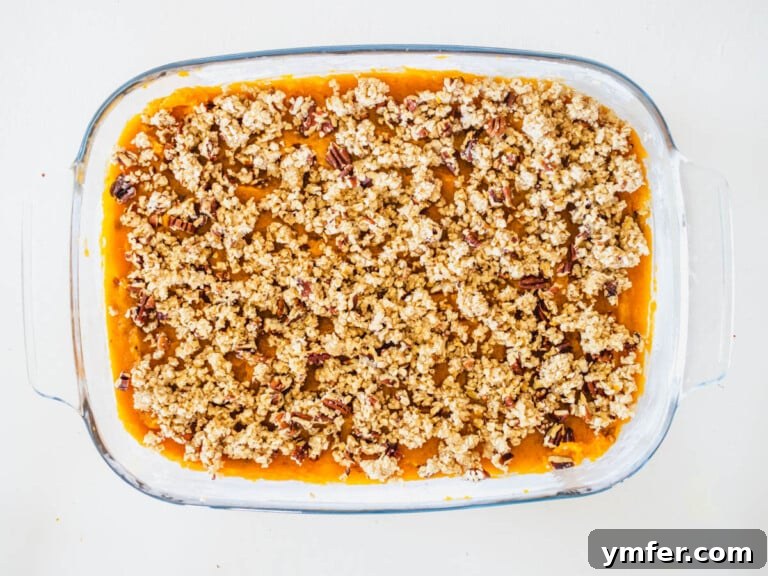 Golden Vegan Sweet Potato Delight 15 oat and pecan streusel on mashed sweet potato