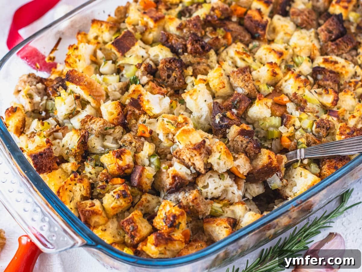 The Ultimate Vegetarian Thanksgiving Feast: 35 Recipes 12 Vegetarian stuffing after baking with a silver spoon