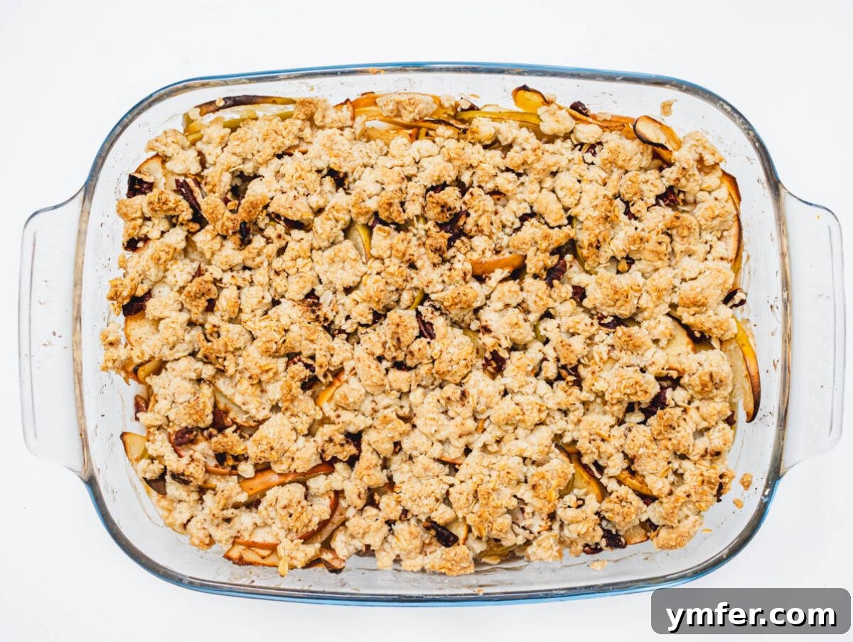 Plant-Based Apple Crumble 12 Freshly baked vegan apple crisp, golden brown and bubbling