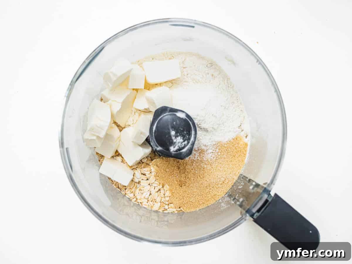Plant-Based Apple Crumble 9 Oats, flour, sugar, and cold vegan butter in a food processor for the topping