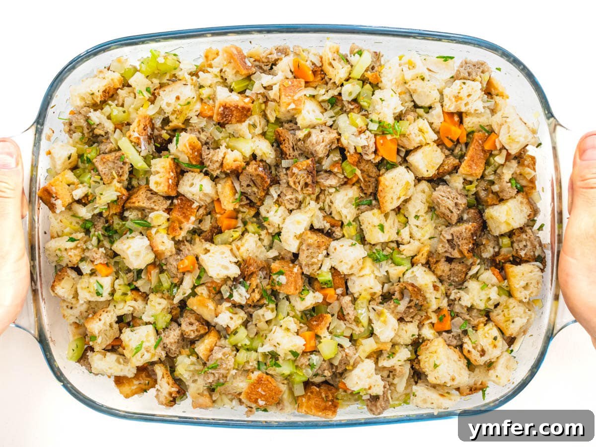 Savory Plant-Based Dressing 11 Vegetarian stuffing in a casserole before baking
