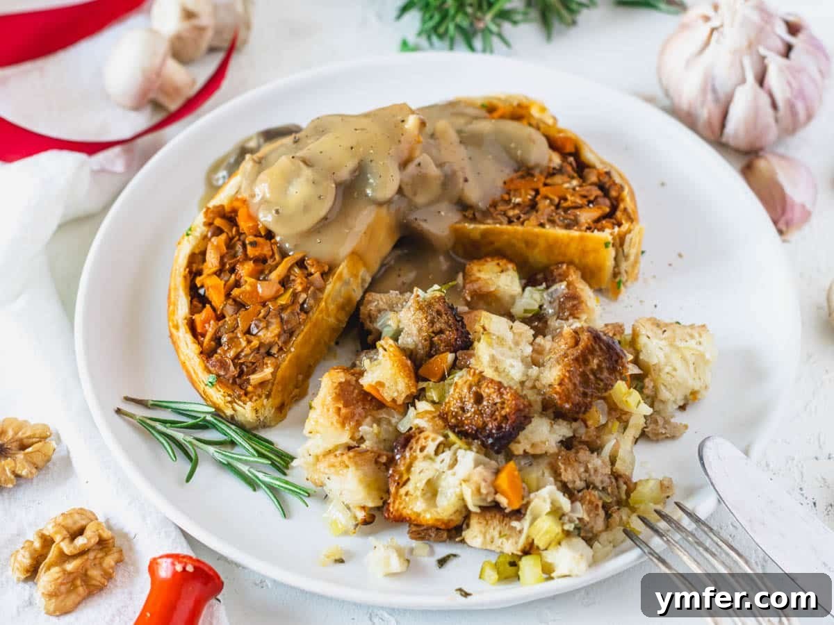 Savory Plant-Based Dressing 3 Mushroom gravy and vegetarian stuffing