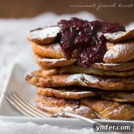 Decadent Amaretto Raspberry Croissant French Toast 5 This sweet raspberry amaretto croissant French toast is the perfect Valentine's Day treat. Buttery croissants topped with a quick homemade raspberry sauce.