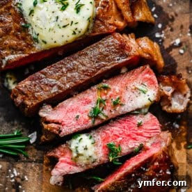 Pan Fried Ribeye sliced and rubbed with compound butter. 
