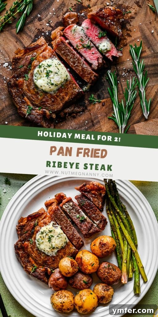 Perfect Pan-Seared Ribeye 13 Pan Fried Ribeye pin for Pinterest.