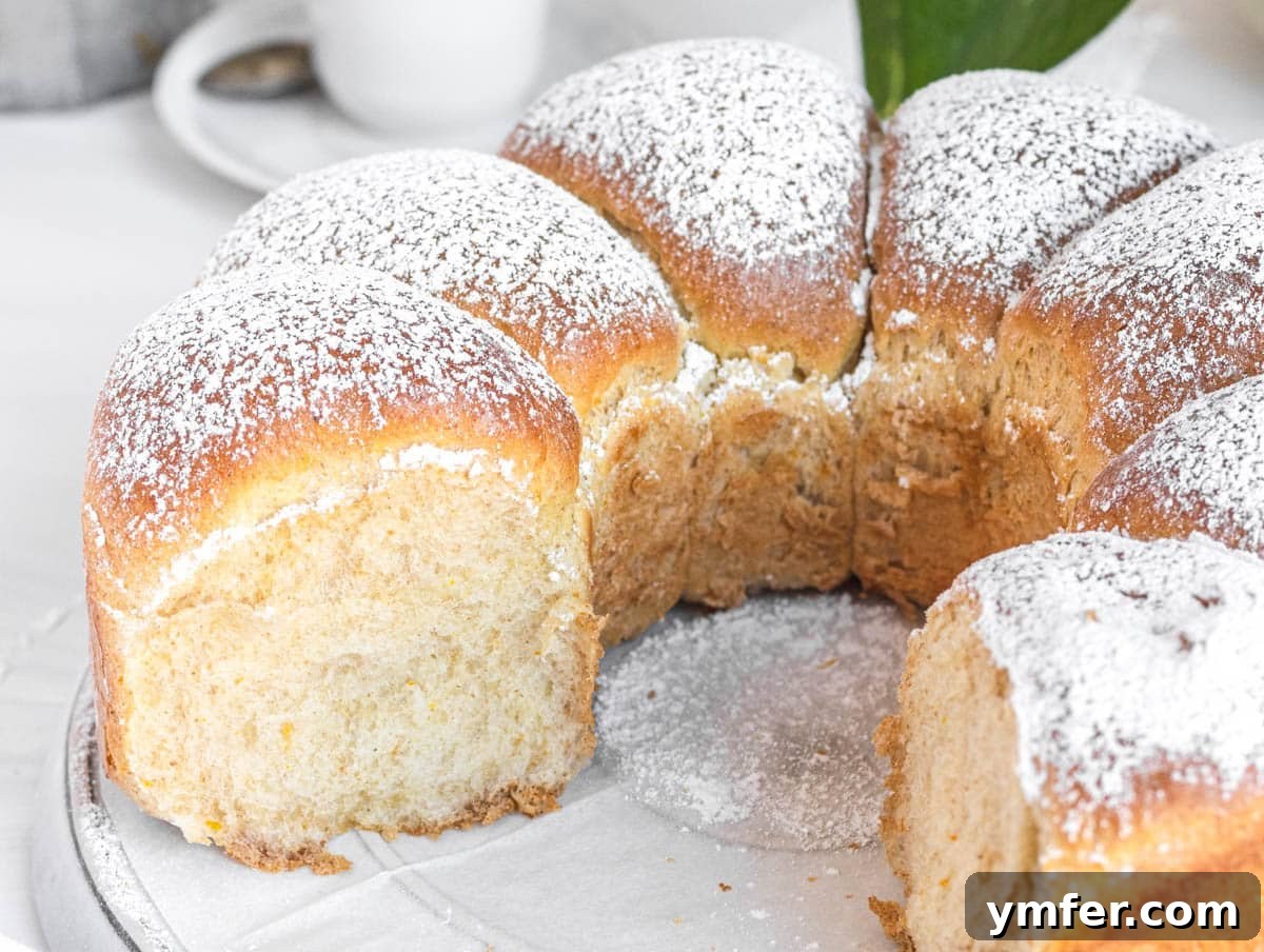 Egg-Free Delights 24 Fluffy vegan brioche bread with powdered sugar on a plate