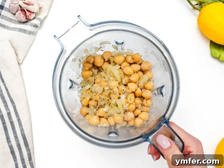 chickpeas with onion and spices before blending