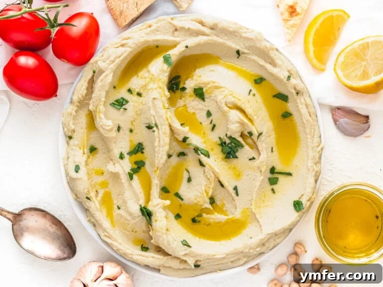 Hummus without tahini and olive oil drizzled